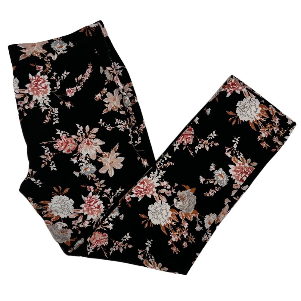 Jules & Leopold Black Floral Tapered Leg Polyester Pants Size S
